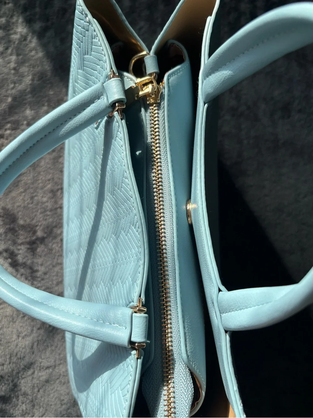 Elegant Light Blue Woven-Texture Satchel with Removable Strap